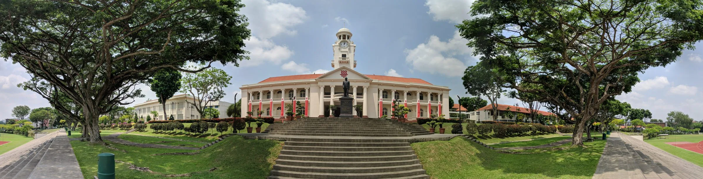 The clock tower and front steps of Hwa Chong Institution